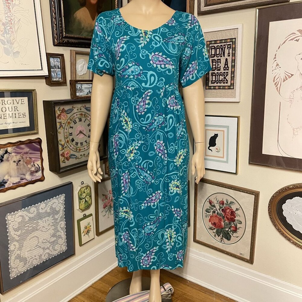Diane Von Furstenberg Teal Paisley Rayon Short Sleeve Midi Dress Size 1X/2X